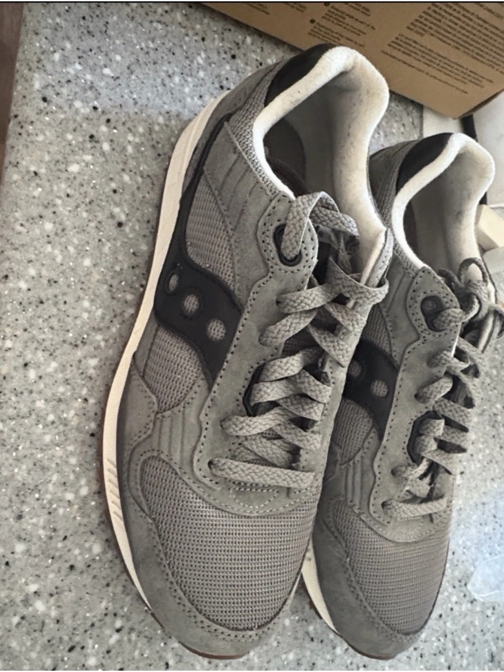 Saucony Men's Gray Suede & Mesh Sneakers with Black Logo Accents